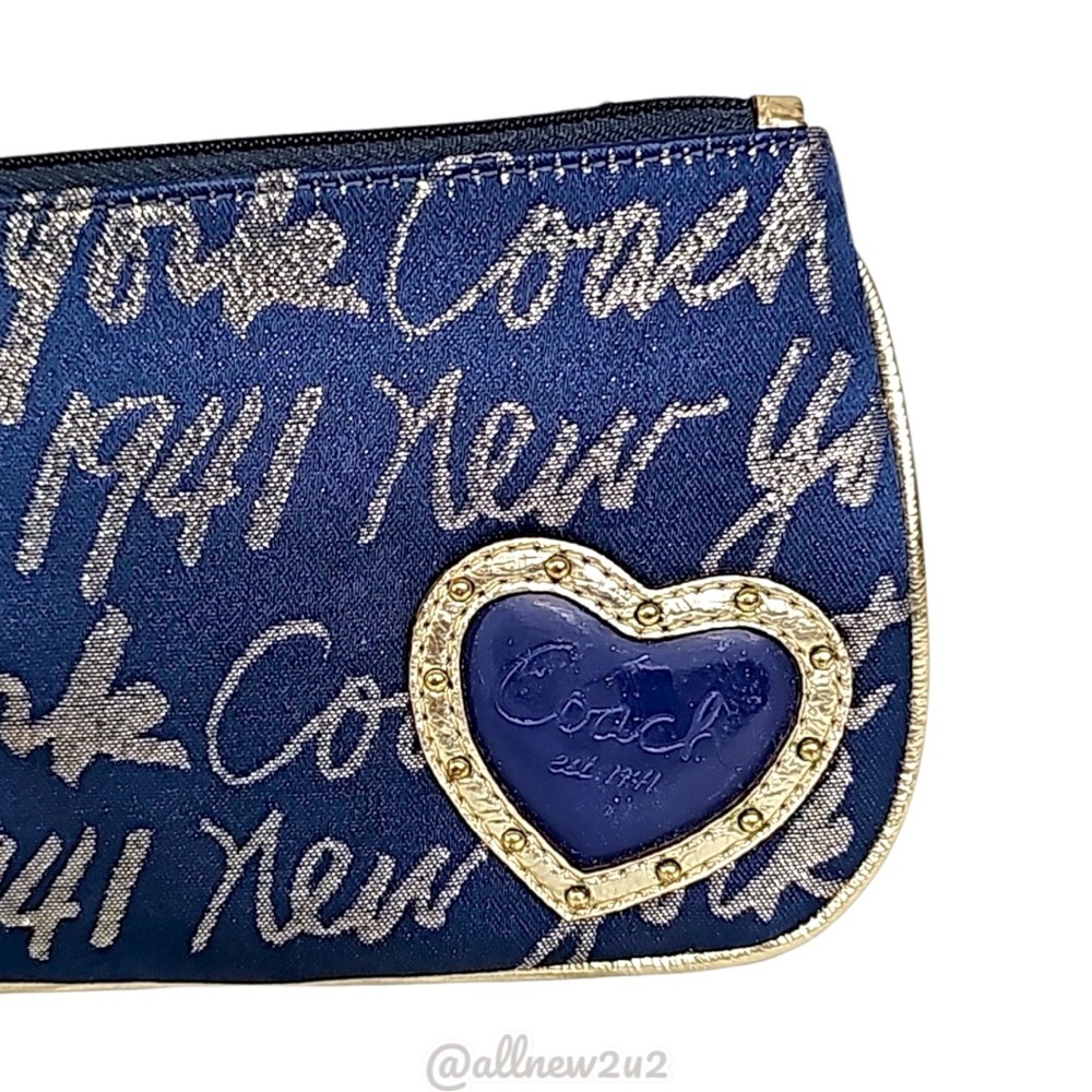 Coach Signature 1941 New York Heart Ltd. Edition Blue and Silver Wristlet - Picture 3 of 8